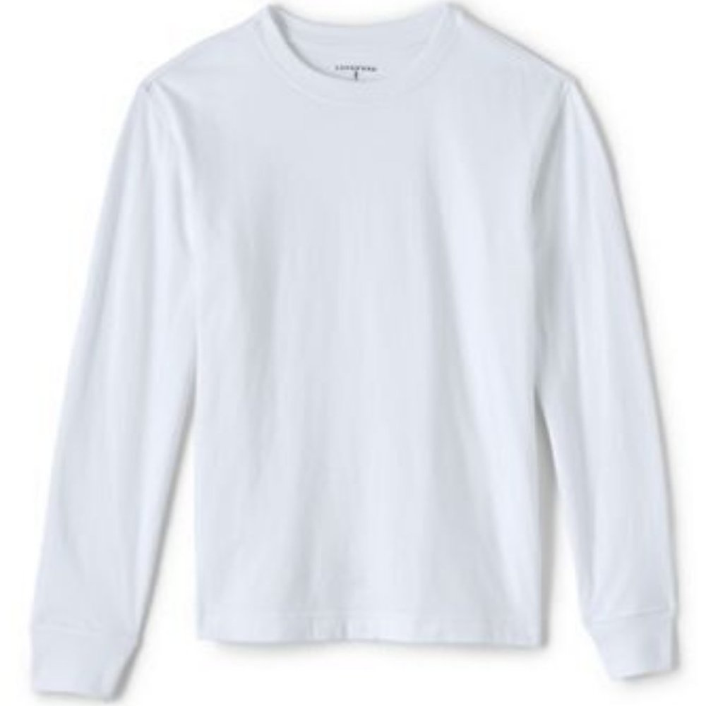 NWT LANDS' END BOYS LONG SLEEVE ESSENTIAL T-SHIRT WHITE MEDIUM‎